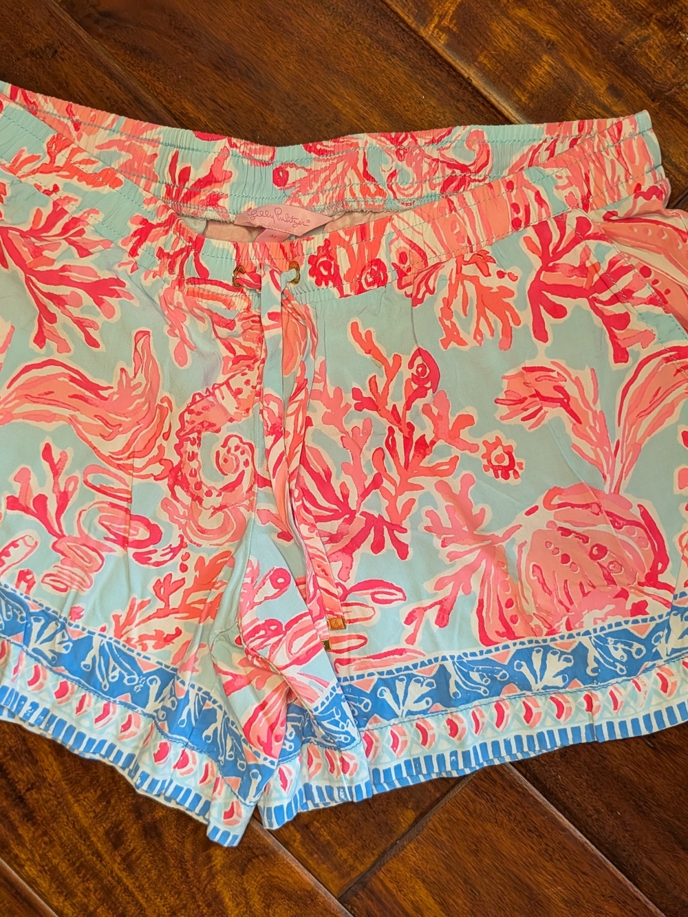 Lilly Pulitzer Coral and Aqua Reef-Print Bermuda Shorts